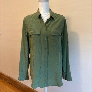 Equipment Army Green Silk Button Down Blouse (S)